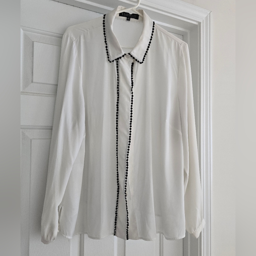 Eloquii Off White Blouse with Black Trim